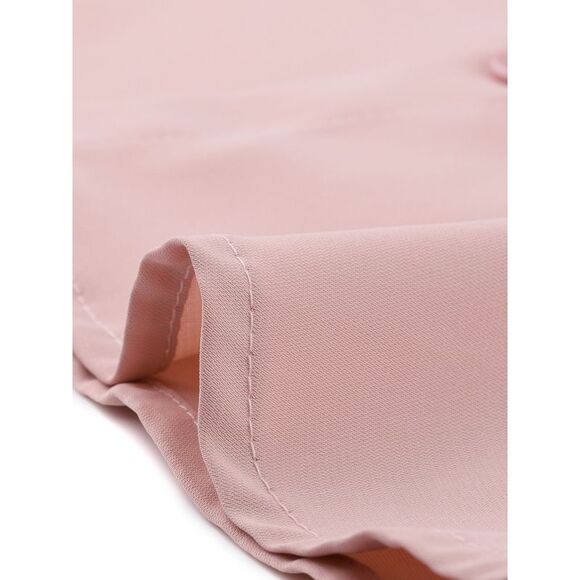 Blouse Button Up Long Sleeve V Neck Chiffon Shirt Grey Pink - Picture 5 of 5